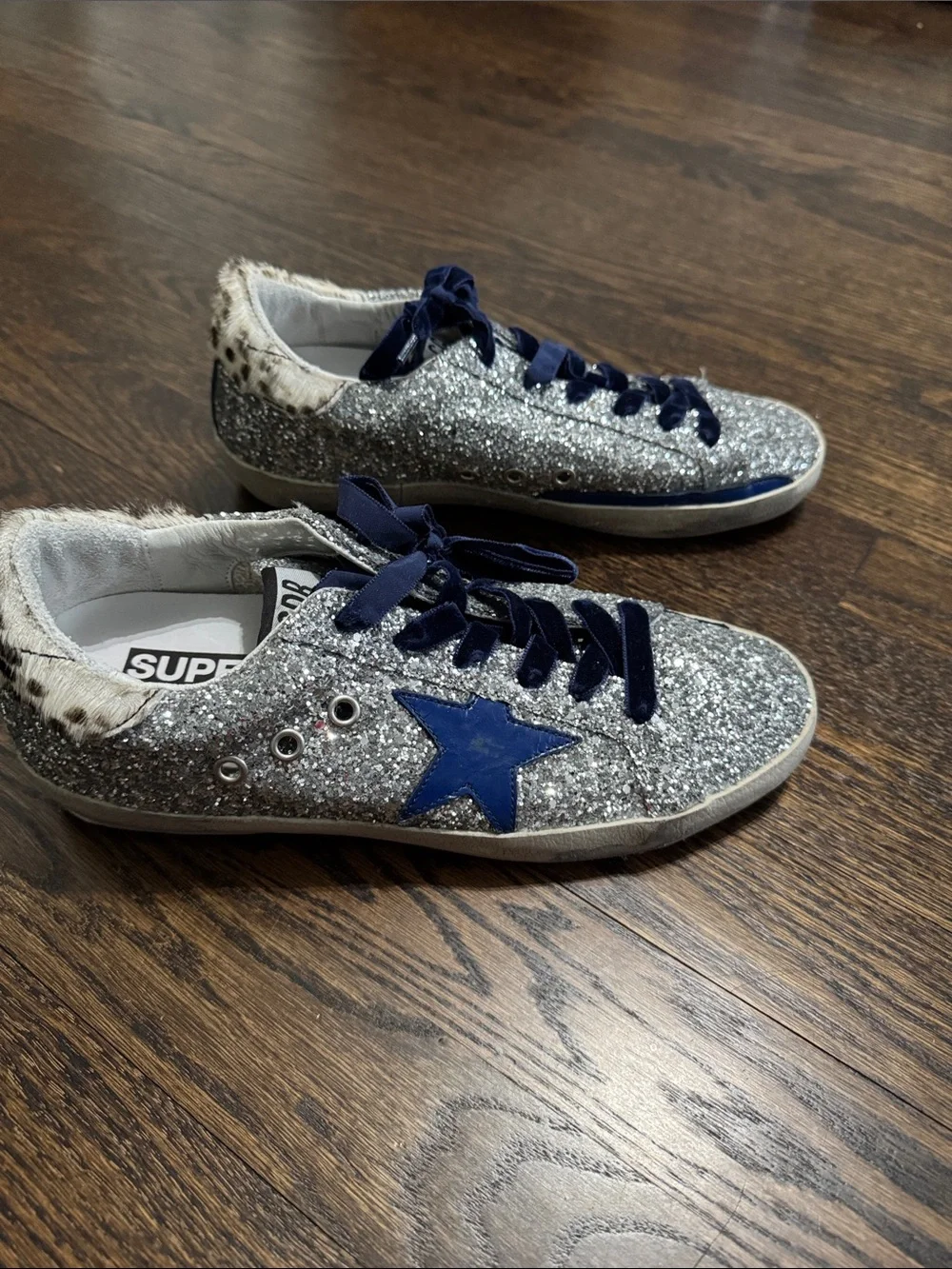 Golden Goose Silver Glitter Sneakers with Blue Star 38 - Picture 2 of 5